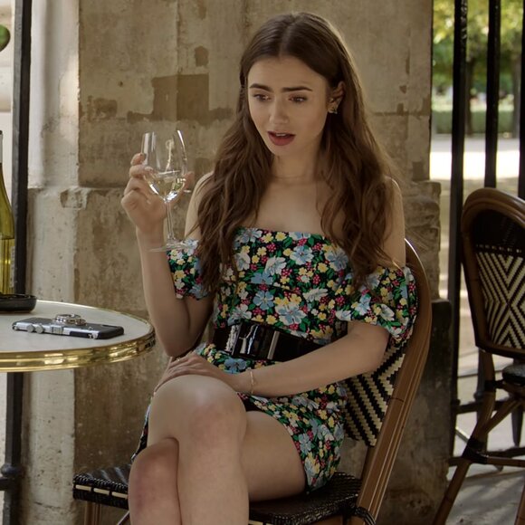 Maje Rapy Floral Off the Shoulder Dress ASO Emily in Paris - Picture 11 of 13